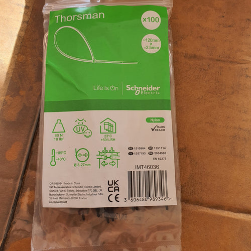 colliers de serrage serre câble noir - 120 x 2.5 mm - Thorsman IMT46036