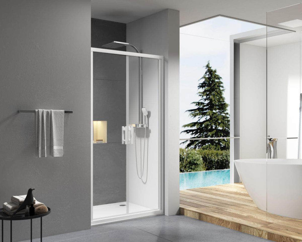 Paroi douche et bain  -  Paroi de douche Alterna Concerto accès de face 2 portes battantes 80 cm profilé blanc verre transparent ALTERNA