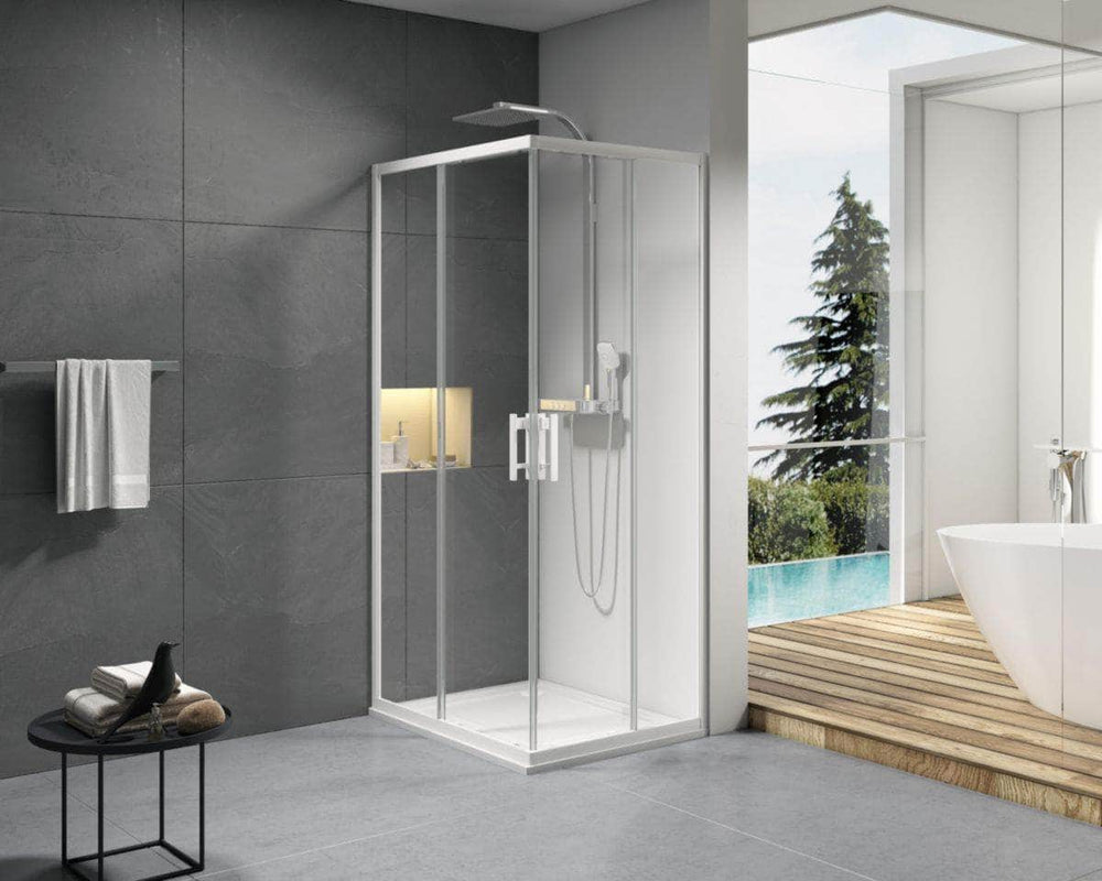 Paroi douche et bain  -  Paroi de douche Alterna Concerto accès en angle un côté réversible longueur 70 cm profilé blanc verre transparent ALTERNA