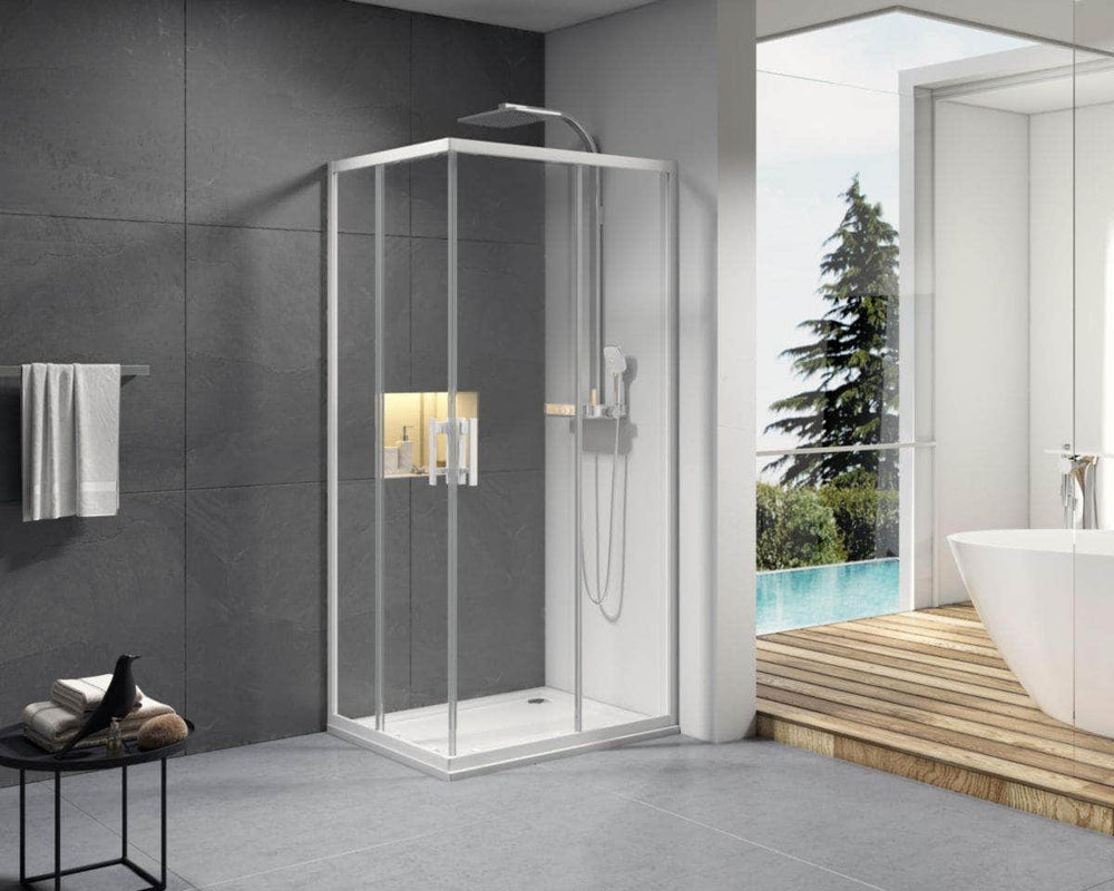 Paroi douche et bain  -  Paroi de douche Alterna Concerto accès en angle un côté réversible longueur 70 cm profilé blanc verre transparent ALTERNA