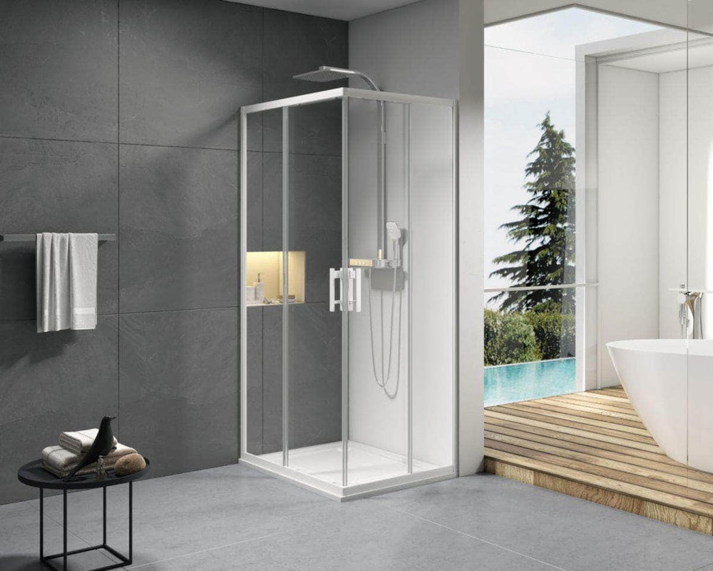 Paroi douche et bain  -  Paroi de douche Alterna Concerto accès en angle un côté réversible longueur 70 cm profilé blanc verre transparent ALTERNA