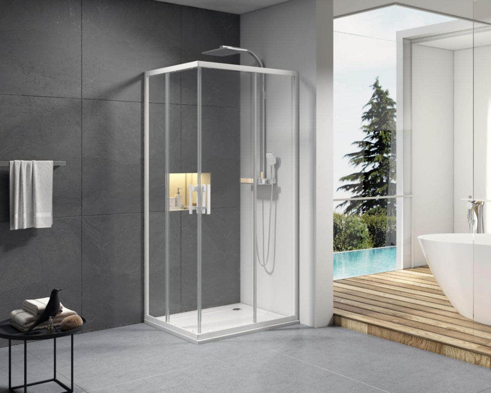 Paroi douche et bain  -  Paroi de douche Alterna Concerto accès en angle un côté réversible longueur 70 cm profilé blanc verre transparent ALTERNA