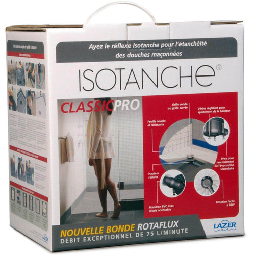 Bain  -  Bonde Isotanche Classic Pro NF - 1500 x 1800 mm - diamètre 50 mm - sortie verticale - grille Target carrée Réf. 230481 LAZER