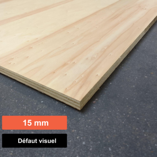Contreplaqué 100% peuplier vernis 2 faces - 2500 x 1220 x 15 mm (défaut visuel)