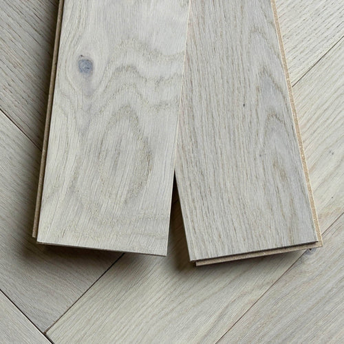 Contrecollé Baton Rompu chêne couleur Snow - Rainure - languette - gamme BATON - S10H - 610 x 92 x 10 mm - Cabbani ref 20