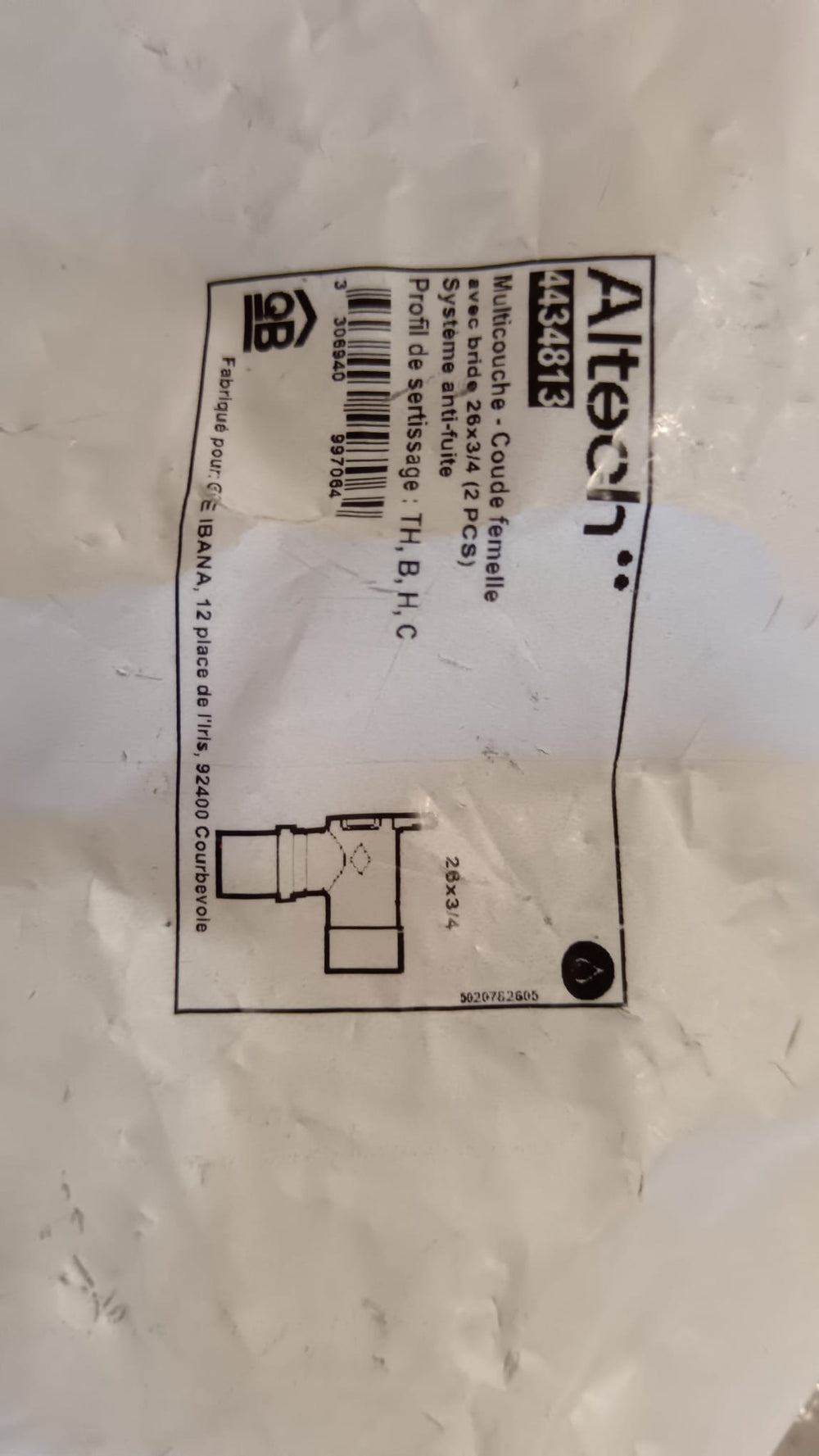 Coude femelle avec bride Altech 26x3/4 (x2) pour tube multicouche