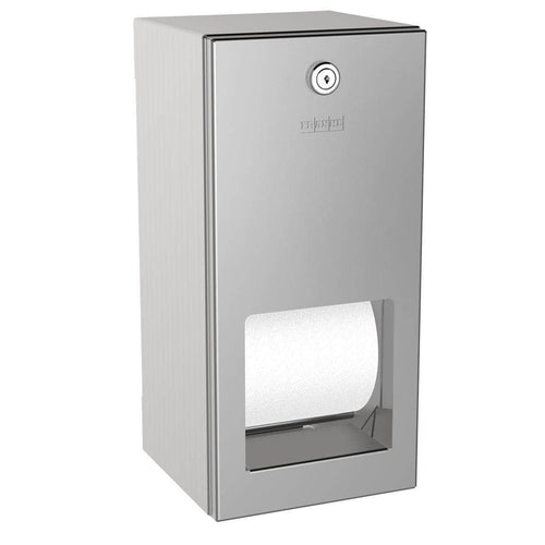 Distributeur de papier toilette 2 rouleaux Rodan montage mural inox finition satinée épaisseur matériau 0,8 mm serrure à barillet avec clé standard diamètre maximum rouleau 120 mm Réf. RODX672 / 2000090072 KWC