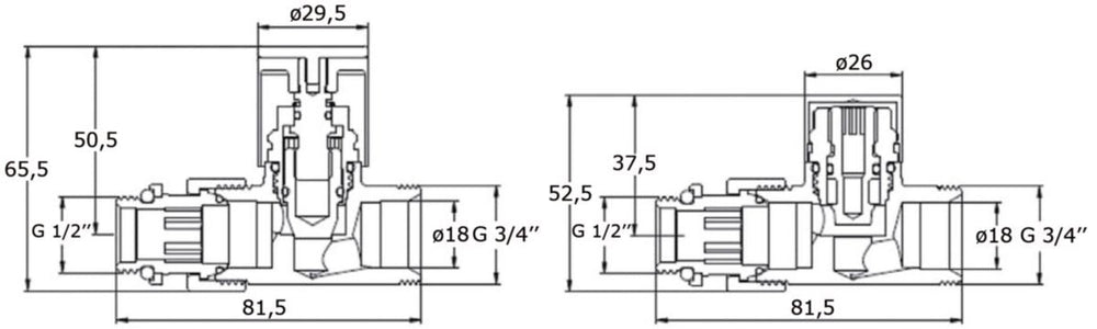 Kit robinet radiateur manuel design chromé ALTERNA. droit 15 x 21
