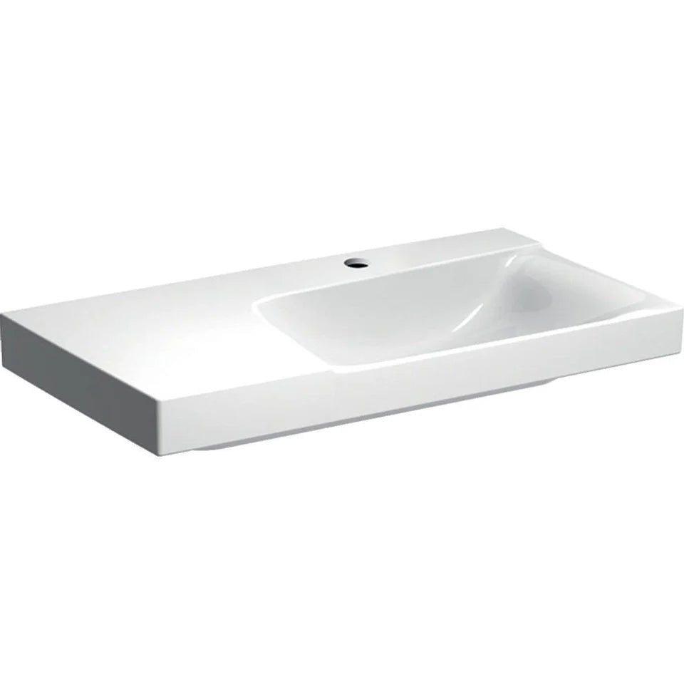 Lavabo 90x48 cm, avec 1 trou, sans trop - plein, avec plage de dépose à gauche, avec KeraTect, blanc 500.535.01.1 Geberit Xeno 2