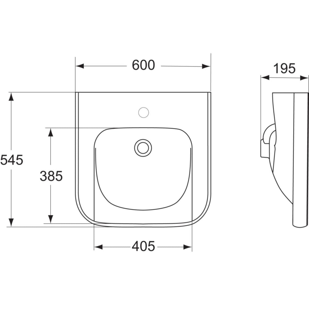 Lavabo MATURA 2 60 x 55 cm en porcelaine, percé un trou, blanc Réf. S221901 PORCHER