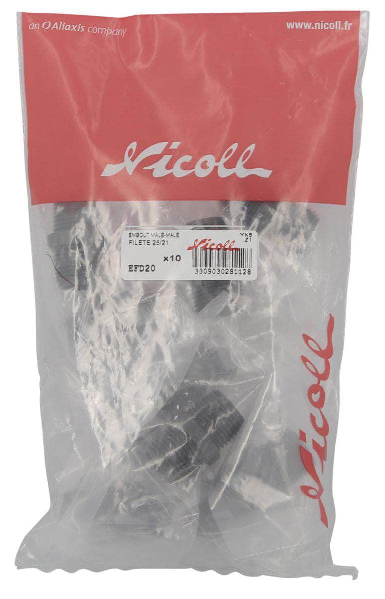 Mamelon double fileté droite - droite 15x21 EFD20 (sachet de 10 unités) NICOLL