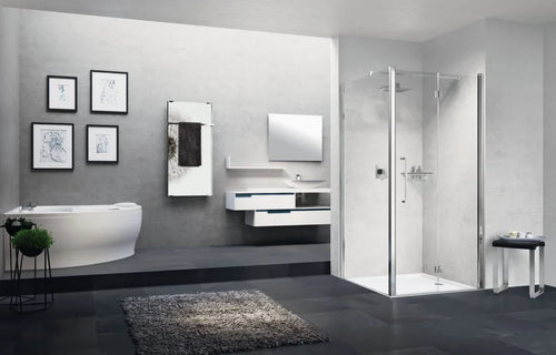 Paroi retour fixe Novellini young f1b 87 ext.87 - 89cm verre trempe transparent chrome