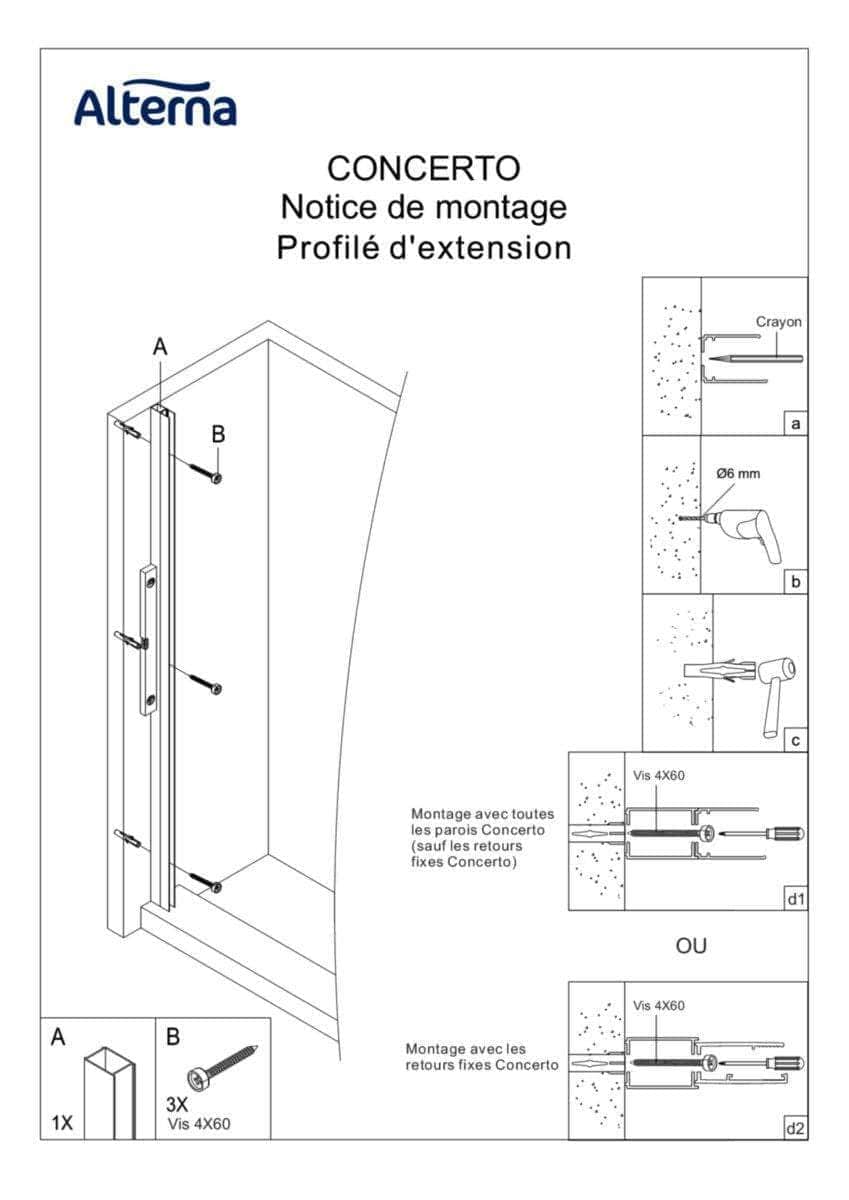 Profilé de compensation pour paroi de douche Alterna Concerto blanc