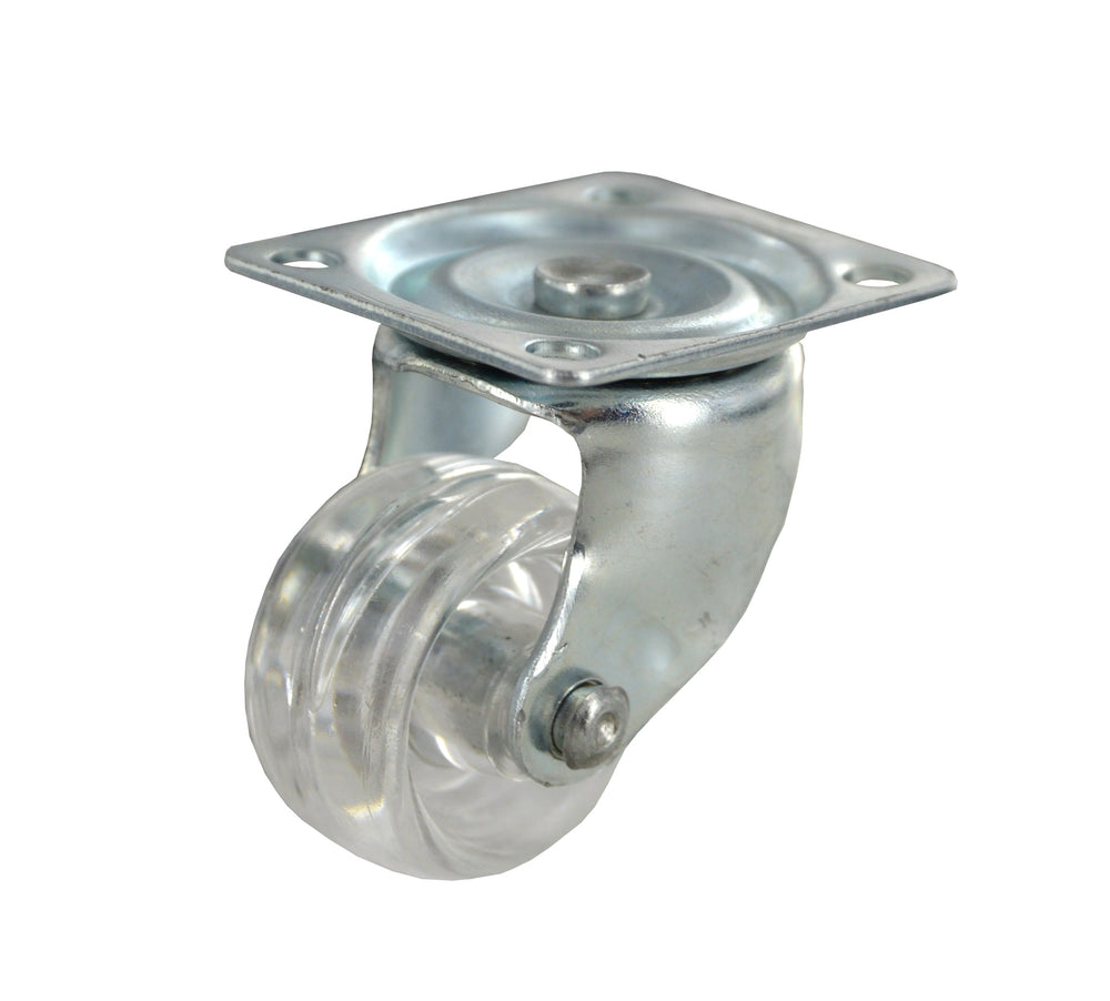 Roulette éco transparente à platine pivotante - Charge admissible 12kg. Ø25mm - CIME