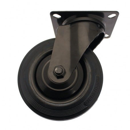 Roulette Industrielle Caoutchouc 160mm, Monture Acier Noire avec Platine