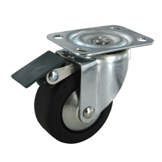 Roulette pivotante à platine avec frein caoutchouc noir Ø50mm charge 50kg - CIME