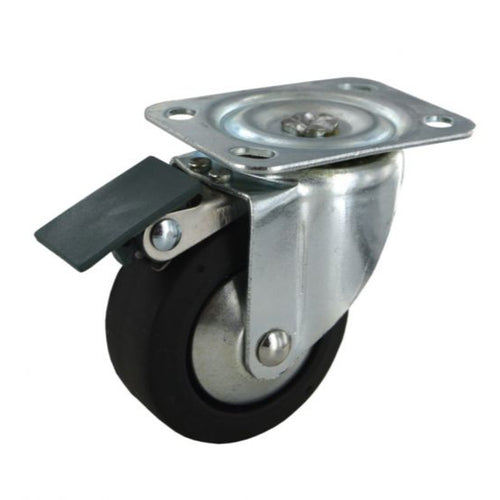 Roulette pivotante à platine avec frein caoutchouc noir Ø50mm charge 50kg - CIME