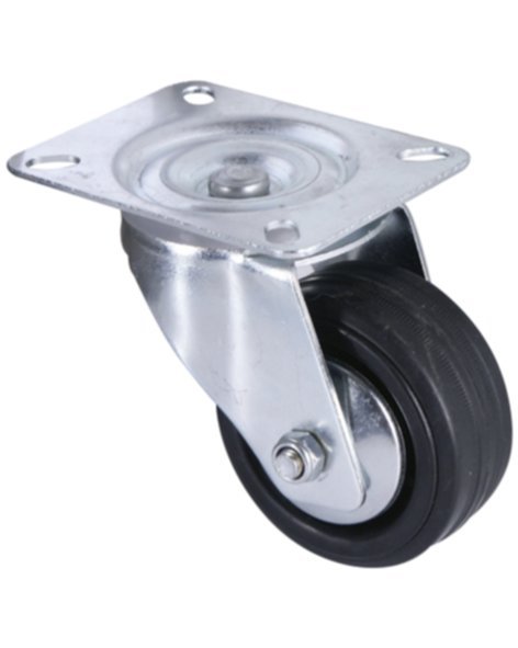 Roulette pivotante à platine caoutchouc noir Ø80mm charge 80kg - CIME