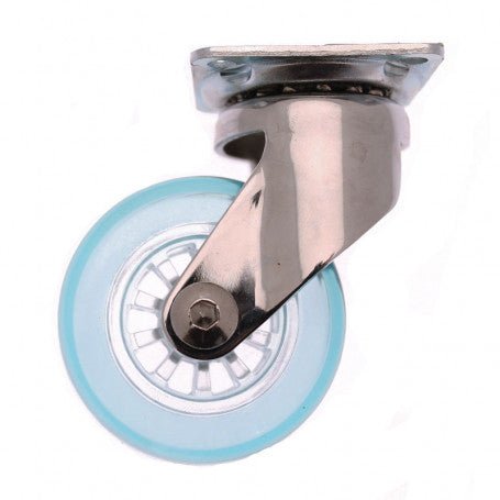 Roulette Pivotante Design, Bleu Crystal, 50mm avec Platine, Charge 40Kg.