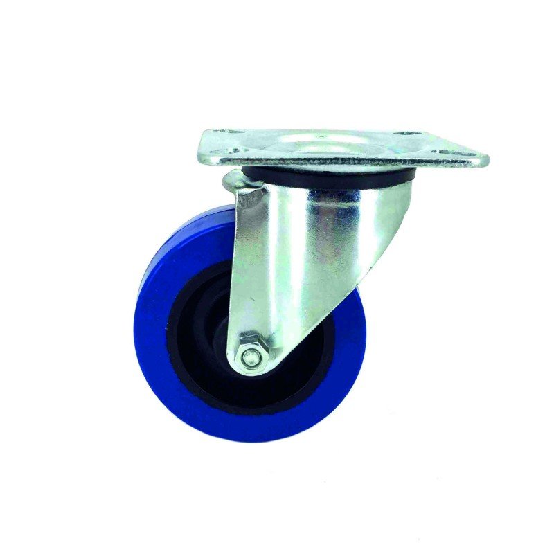 Roulette Pivotante Diamètre 100 Mm Galet Caoutchouc Bleu Roulement A Rouleaux caujolle