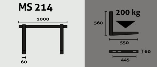 Support mural avec barre alu et attelage frontal 550 x 560 x 1000 mm portée 100 kg/bras réf. MS214 RODIGAS