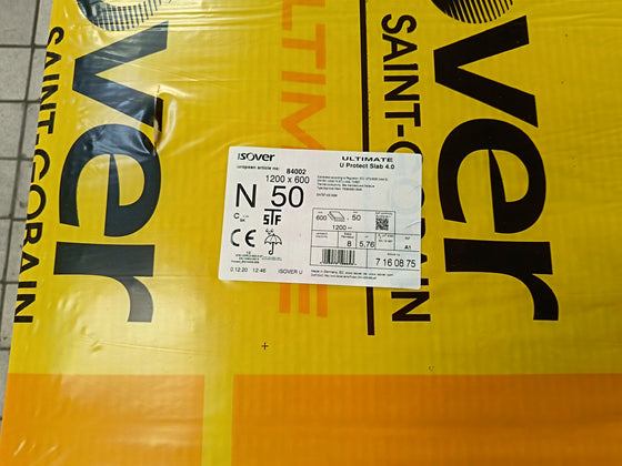 Isolant ULTIMATE U Protect Slab 4.0 - ISOVER (paquet de 8) - R=1.61 - Ep=50mm - 1200 x 600
