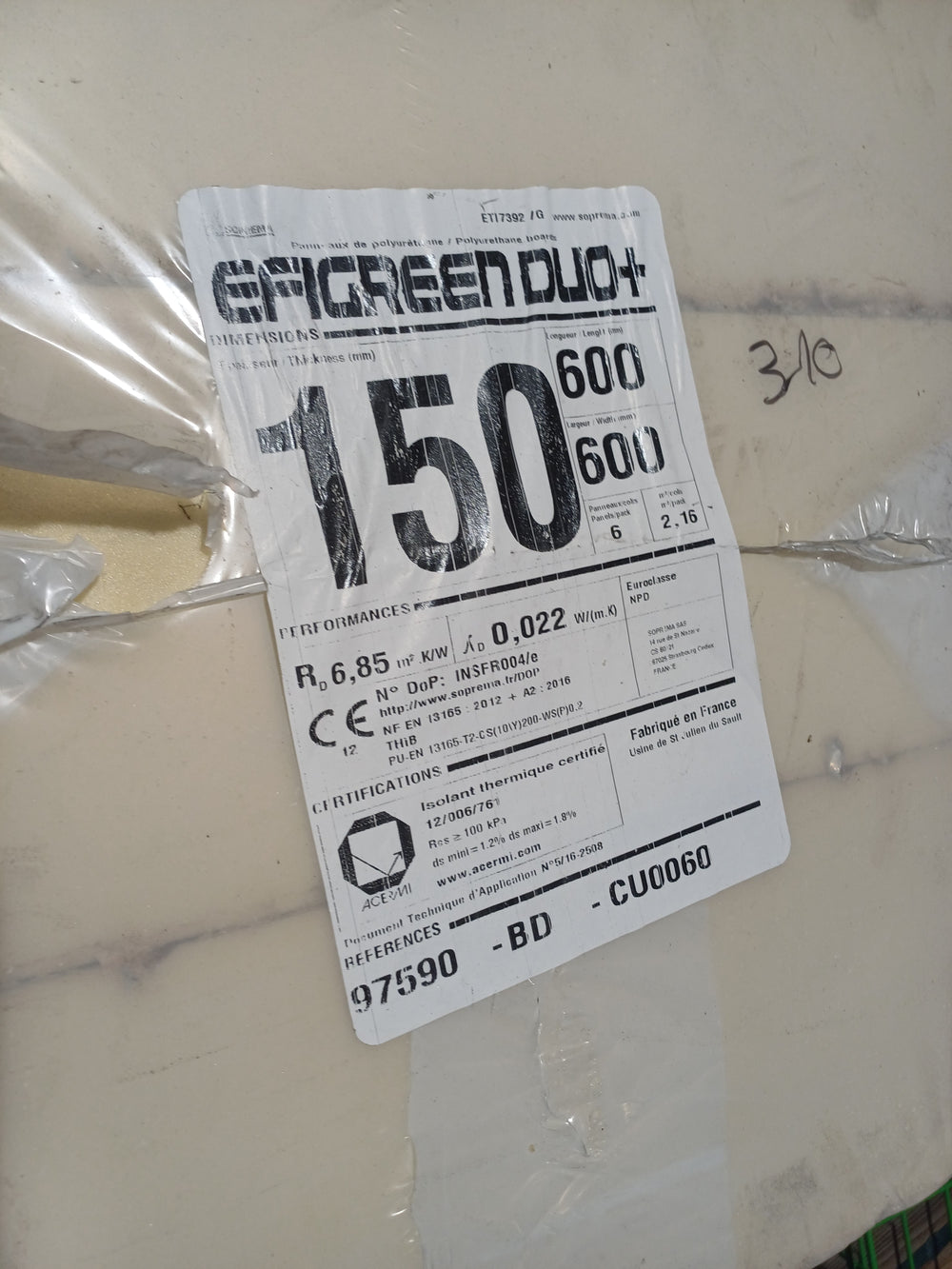 Panneau isolant en mousse rigide de polyuréthane - 600x600x150