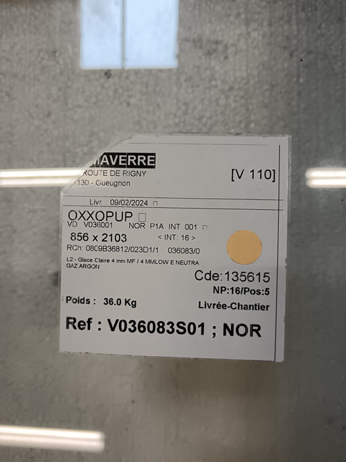 Porte-fenêtre PVC blanc - 2103 x 856 mm (VR intégré)