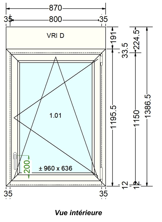 Fenêtre PVC blanc 9016 satine classe 1 - 1150 x 800 mm - Bouvet Thermience gauche VRI