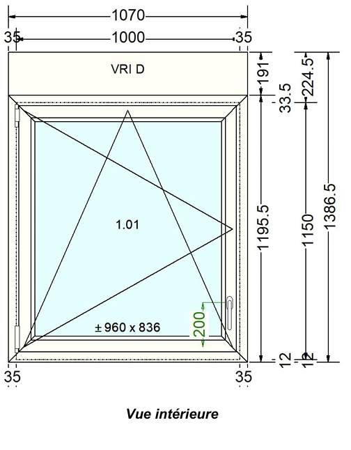 Fenêtre PVC blanc 9016 satine classe 1 - 1150 x 1000 mm - Bouvet Thermience droite VRI