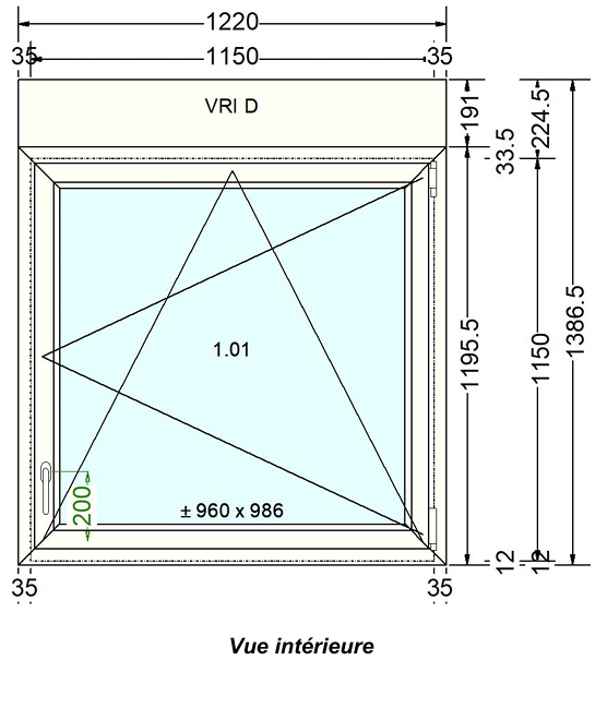 Fenêtre PVC blanc 9016 satine classe 1 - 1150 x 1150 mm - Bouvet Thermience droite VRI
