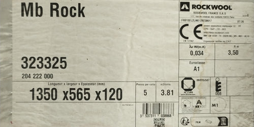 Panneau laine de roche - Rockwool MB Rock - R=3.5 - Ep=120mm - 1350 x 565