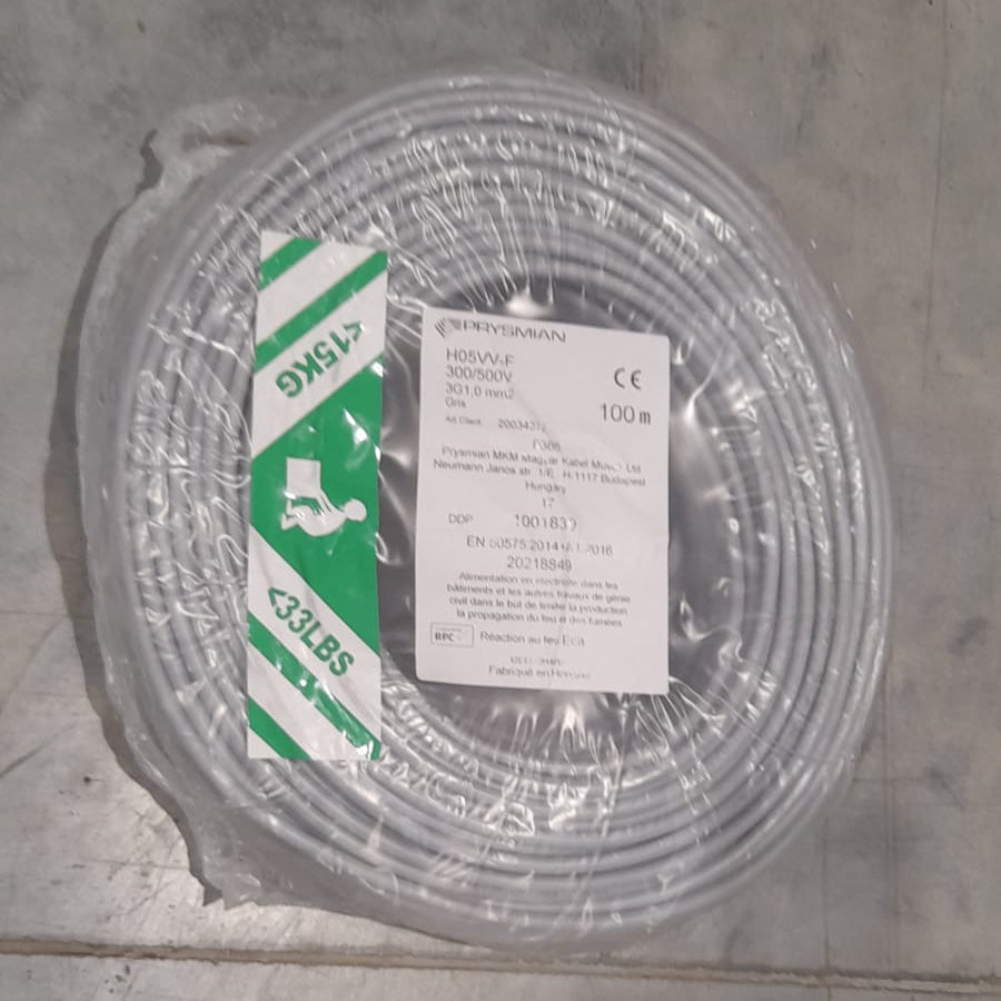 Cable électrique 100 m gris - Prysmian 3x1 mm