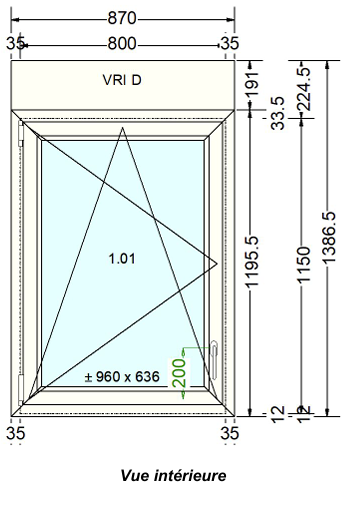 Fenêtre PVC blanc 9016 satine classe 1 - 1150 x 800 mm - Bouvet Thermience droite VRI