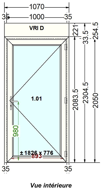 Porte-fenêtre PVC blanc 9016 satine classe 1 - 2050 x 1000 mm - Bouvet Thermience gauche VRI