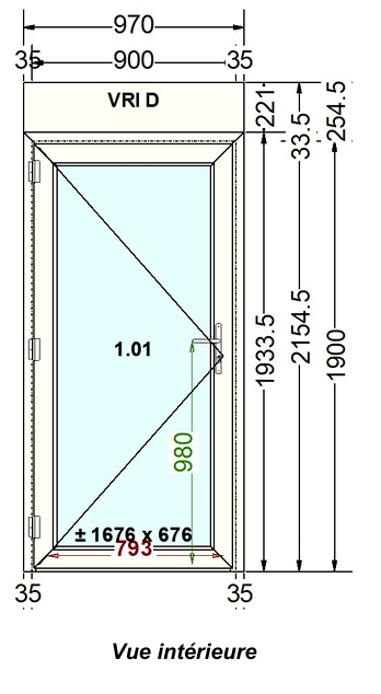 Porte-fenêtre PVC blanc 9016 satine classe 1 - 1900 x 900 mm - Bouvet Thermience gauche VRI