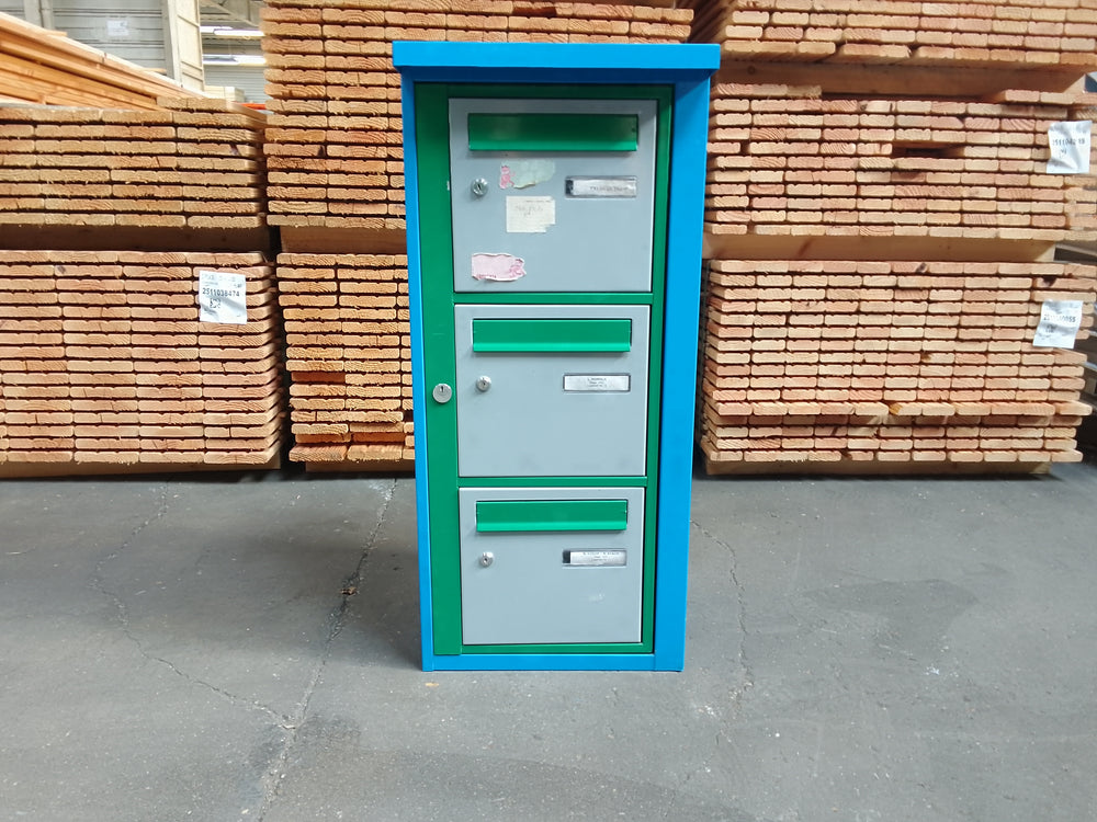 Bloc 3 boîtes aux lettres collectives intérieur mural bleu / vert modèle 3x1 — vue 3