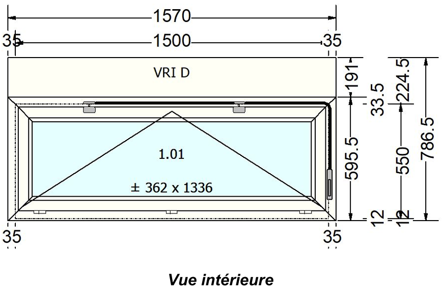Fenêtre PVC blanc 9016 satine classe 1 - 550 x 1500 mm - Bouvet Thermience droite VRI