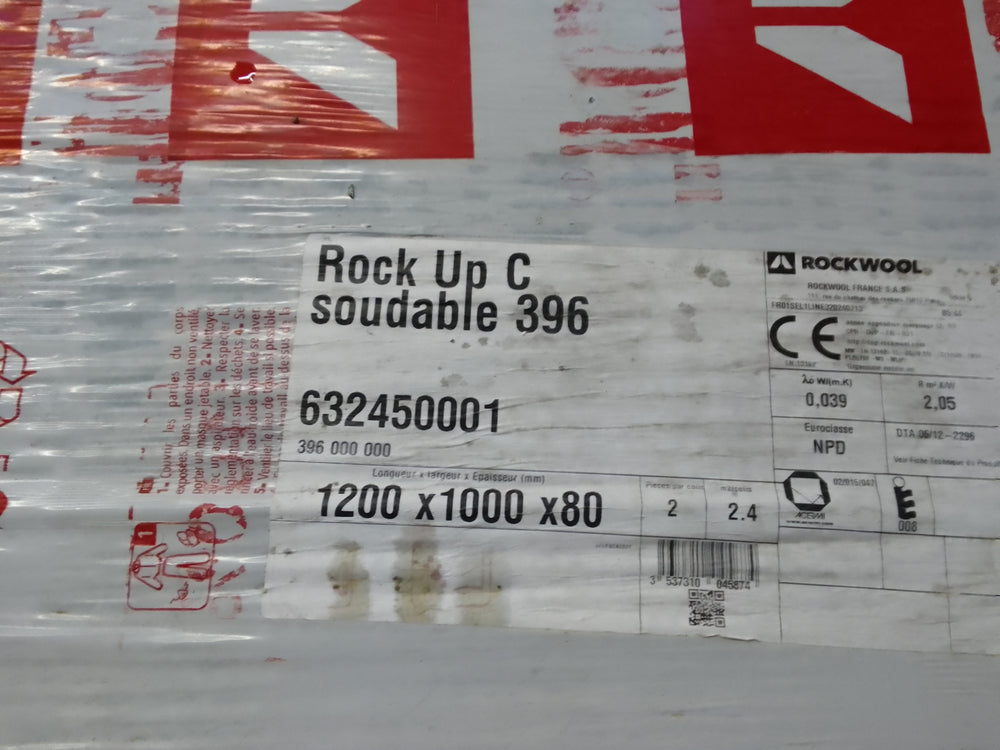 Panneau laine de roche vert - 1200 x 1000 mm - Ep=80mm - ROCKWOOL (Rock Up C soudable 369)