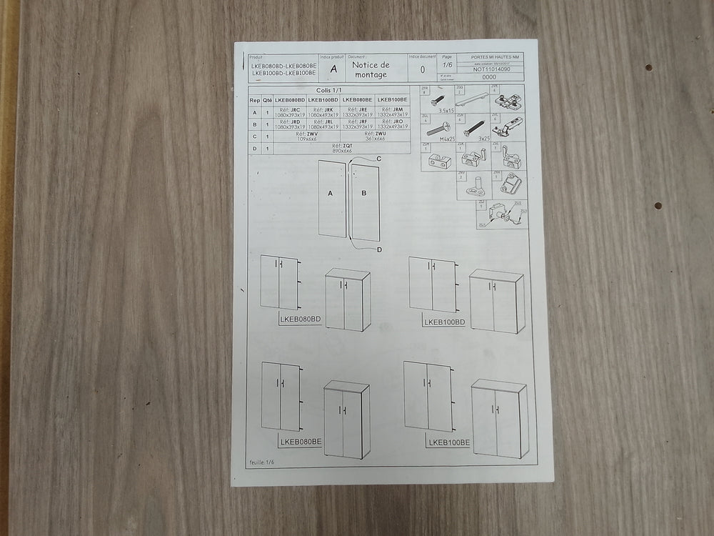Portes de placard aggloméré décor noyer - 1333 x 495 x 20 mm
