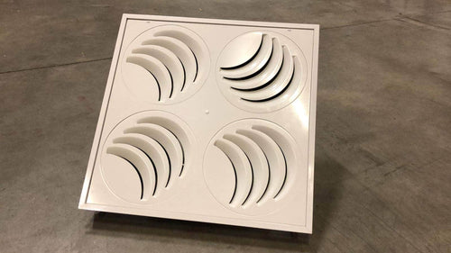 Réemploi  -  Caisson grille ventilation blanc avec filtre-type 1- 59,5x 59,5cm -raccord acier galvanisé diam. 245 mm (réemploi)