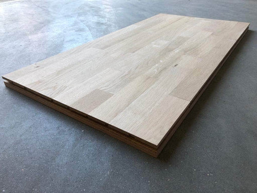 Bois remis en état (réemploi)  -  Dalle bois 110x50 cm, ép. 30 mm, fabriquée à partir de vieux parquet chêne de récupération