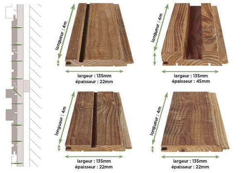 Bardage Douglas  -  Bardage douglas - 22x135 - L=4m (profil Melodik rainure centrale)
