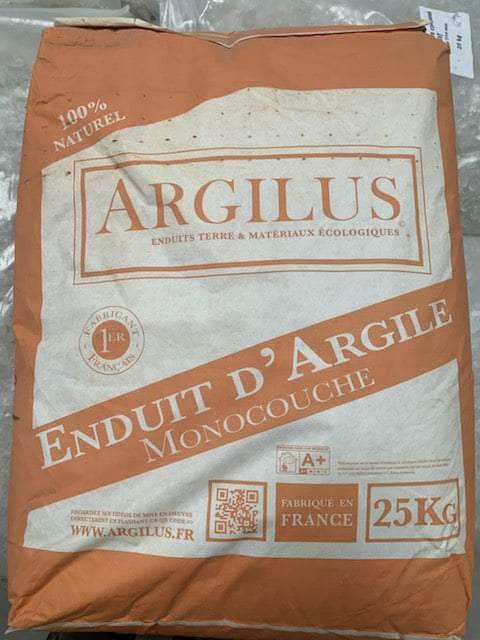 Cloison, isolation (réemploi)  -  Sac enduit intérieur monocouche ARGILUS - marron sans fibre de paille - 25kg