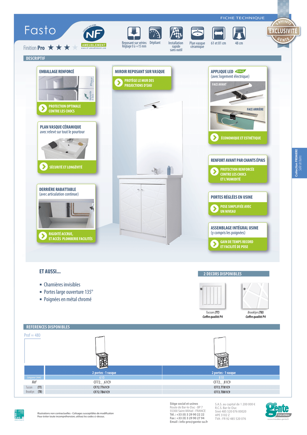 Miroir Salle de Bain  -  Spot Applique Led 35x90x110 Chrome 220V Gente Meuble France