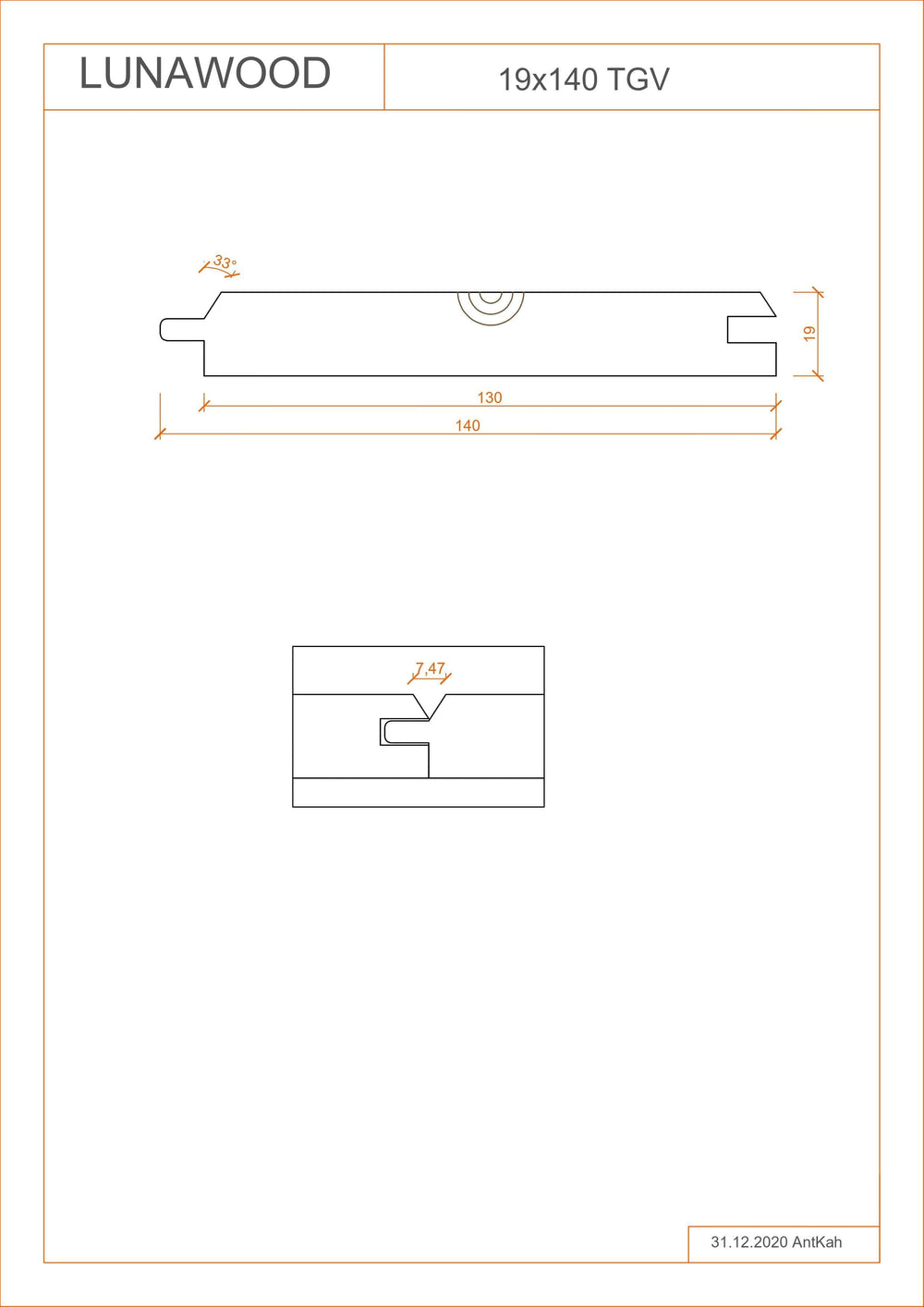 Bardage Epicéa  -  Bardage épicéa classe 3 - 19x140 - L=2,4 m (Thermowood profil TGV))