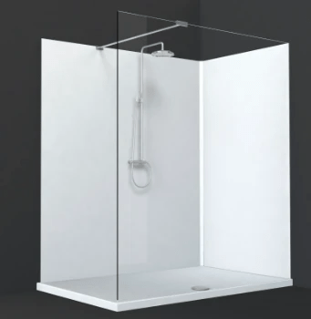 Paroi douche et bain  -  Revêtement Paroi Open Wall 163 203 cm Blanc Brillant Acryl Éppaisseur 6mm Pour Douche Jusqu'À 160cm Adaptable Pack Inclus Qc601R160Pal+Pac