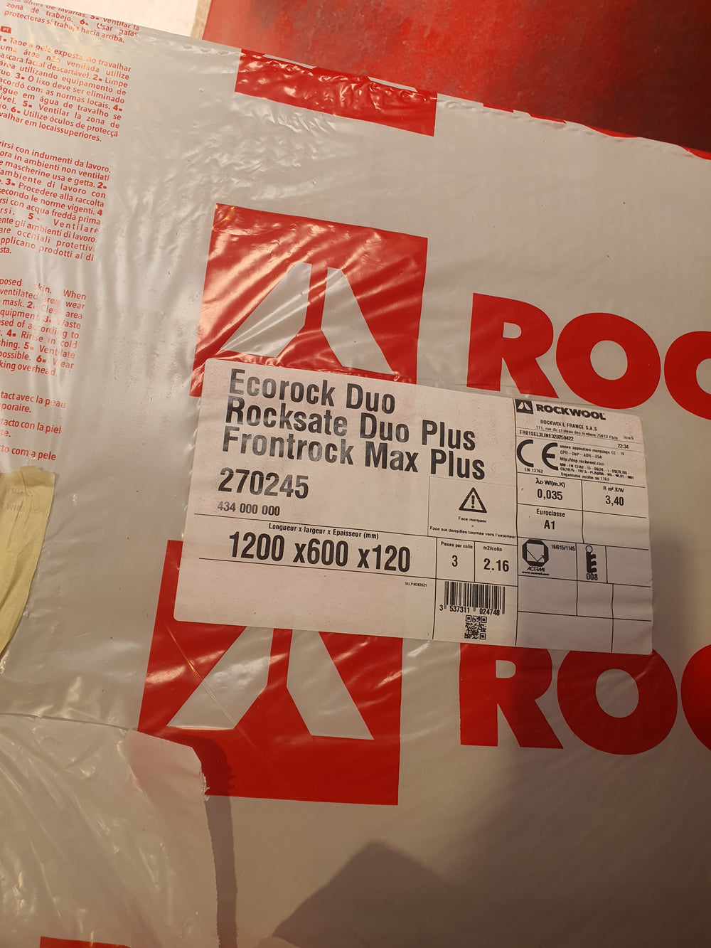 Panneau laine de roche Rockwool - R=3.40 - Ep=120mm - 1200x600 — vue 4