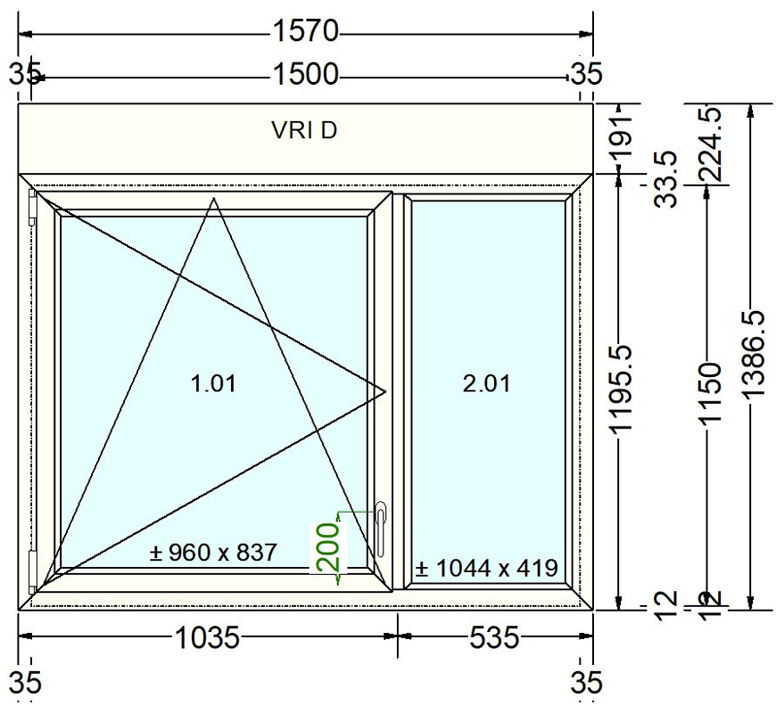 Fenêtre PVC blanc 9016 satine classe 1 - 1150 x 1500 mm - Bouvet Thermience gauche VRI