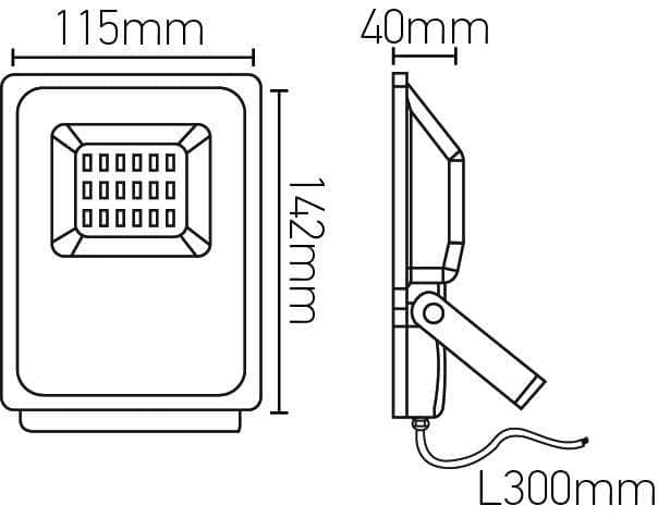 Eclairage  -  Projecteur plat LED Isonoe - Alliage aluminium et verre Noir - 10W 3000k 800lm - IP65 - 115x41x138